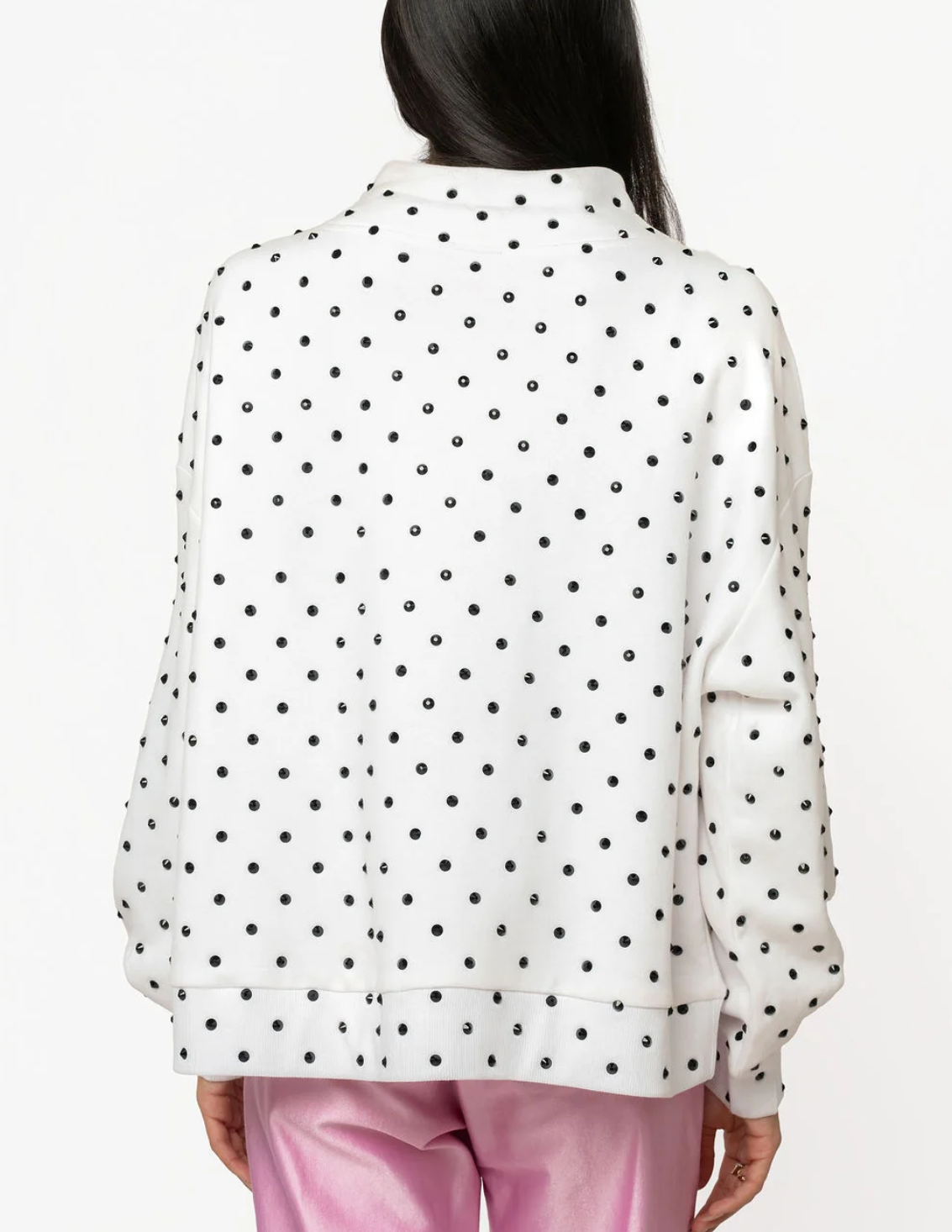 White & Black Polka Dot Studded Multi Christmas Tree Mockneck