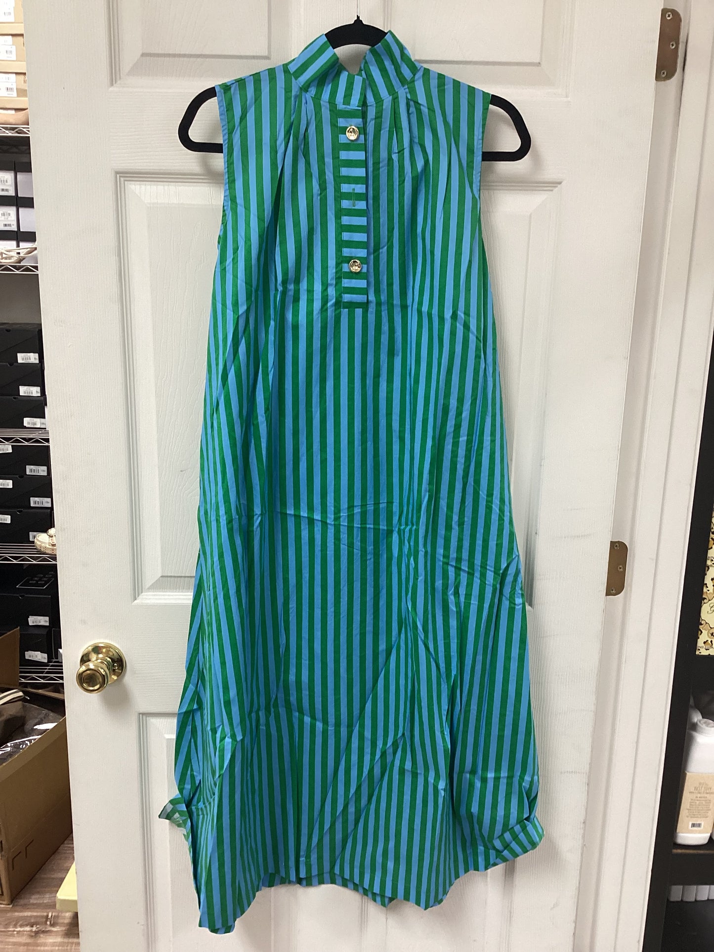 Green Collared Striped Midi Dress
