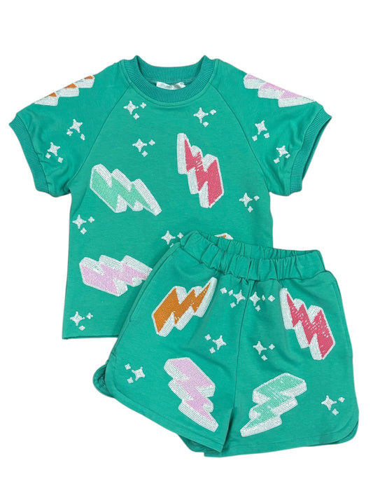Green Sequin Lightening Bolt Set