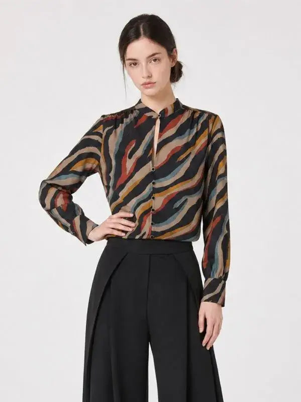 Zebra Print Keyhole Blouse