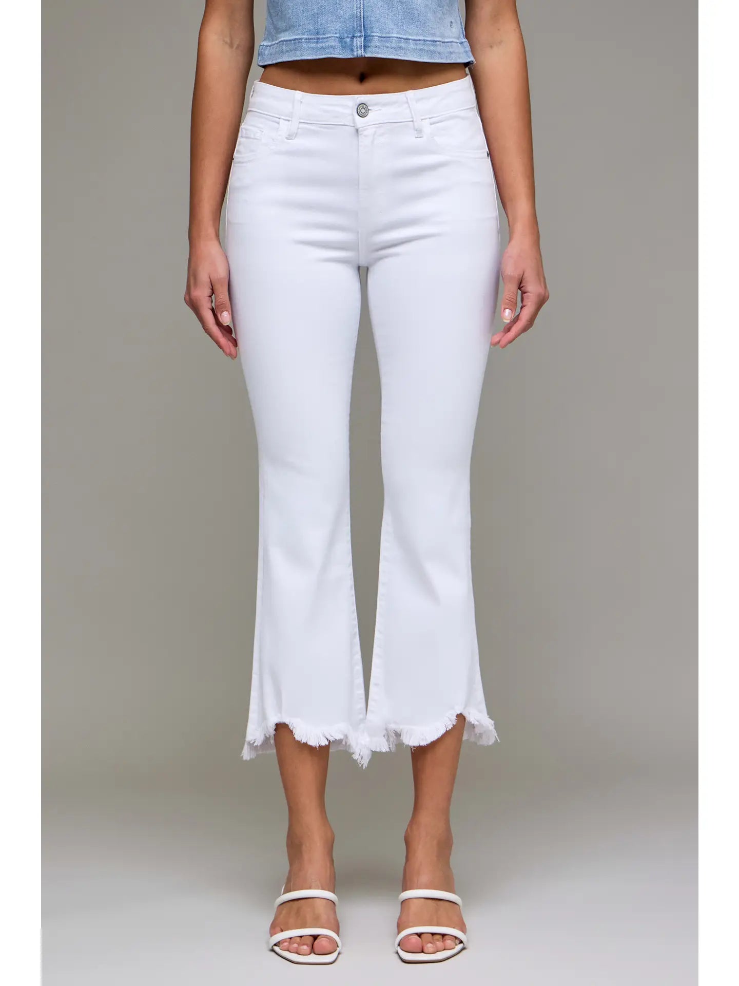 Frayed Hem Cropped Flare - White