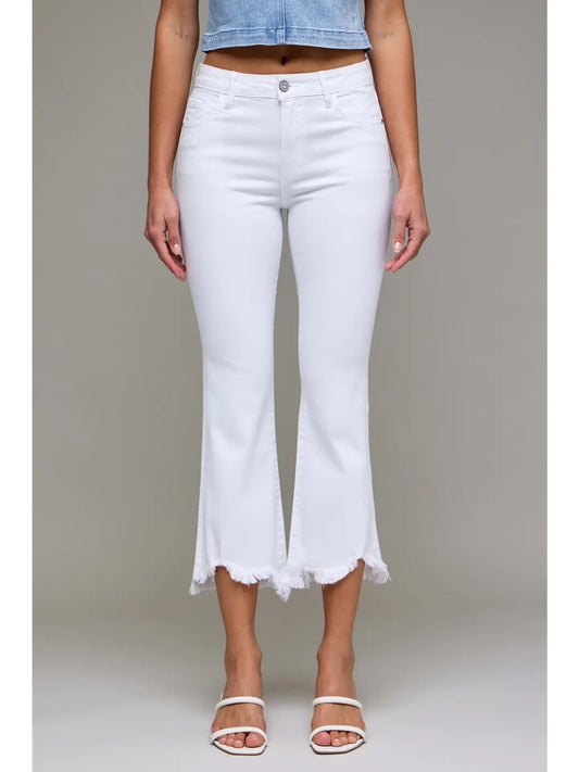 Frayed Hem Cropped Flare - White