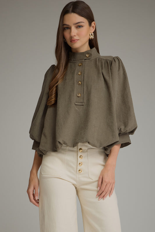 Balloon Sleeve Top - Olive