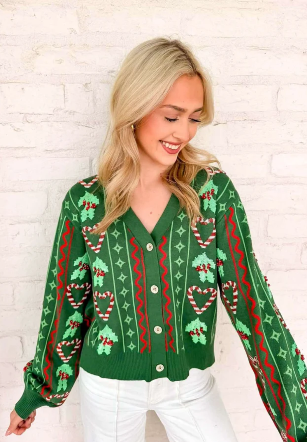 Green 3D Holly & Peppermint Cardigan