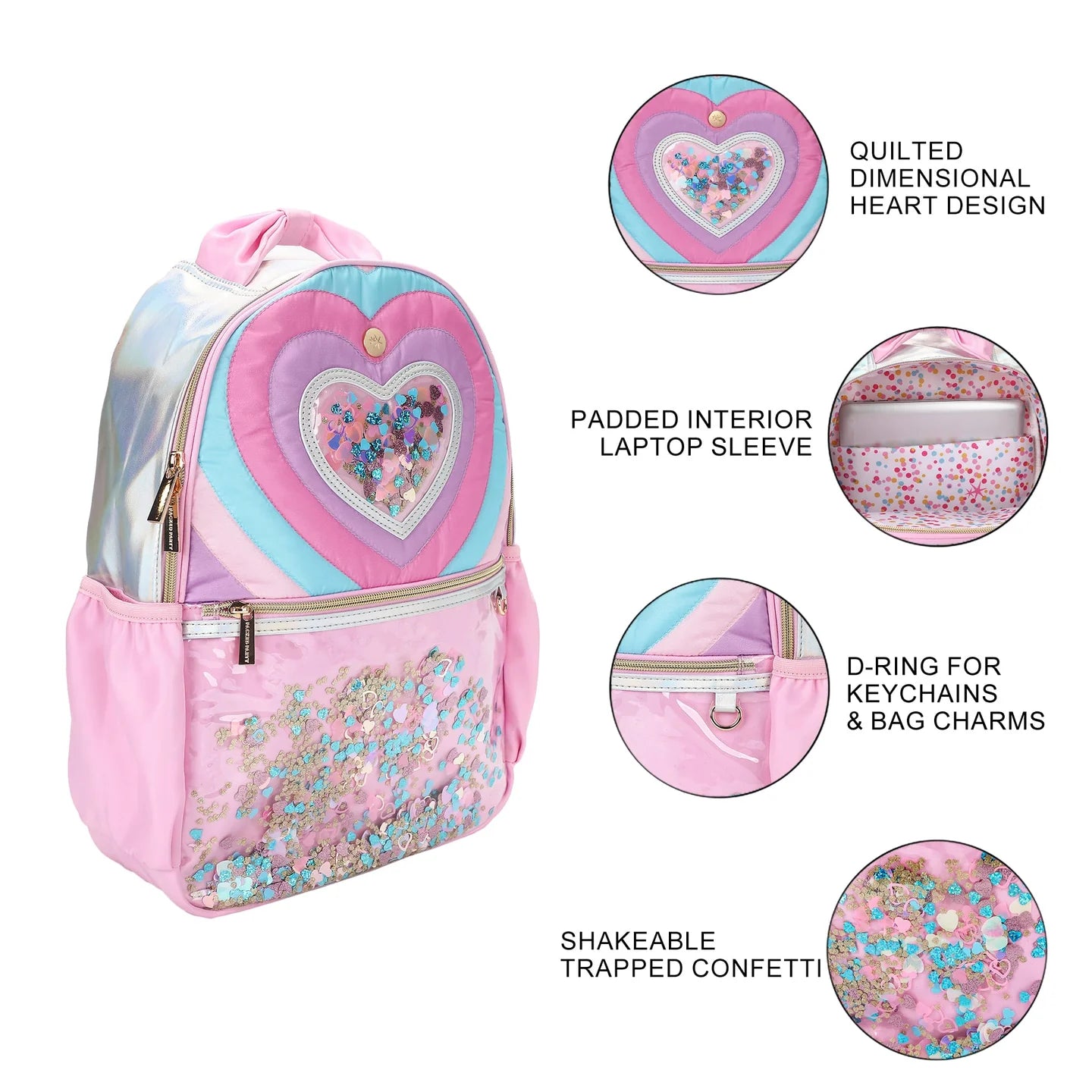 “Taylor” Quilted Confetti Heart Backpack