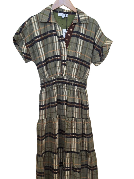 Short Sleeve Cinched Plaid Dress
