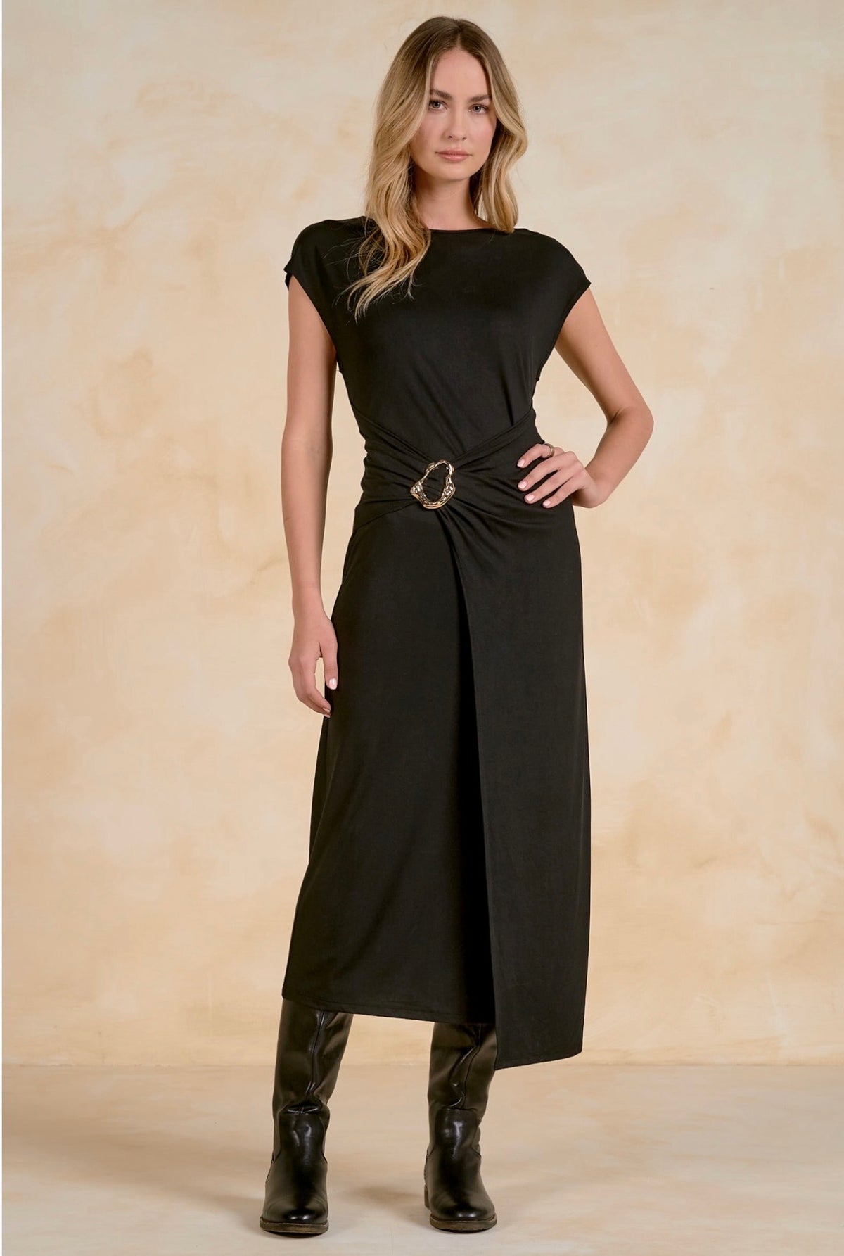 Cap Sleeve Maxi Dress - Black
