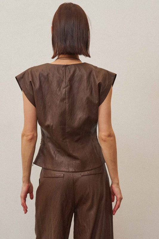 Leather Top And Pant Set - Chocolate