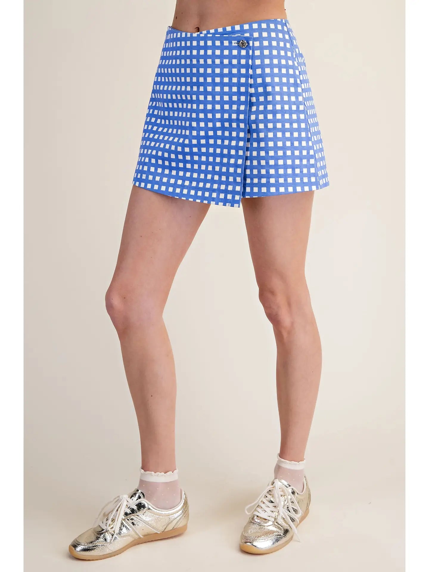 Blue Wrap Checkered Skort