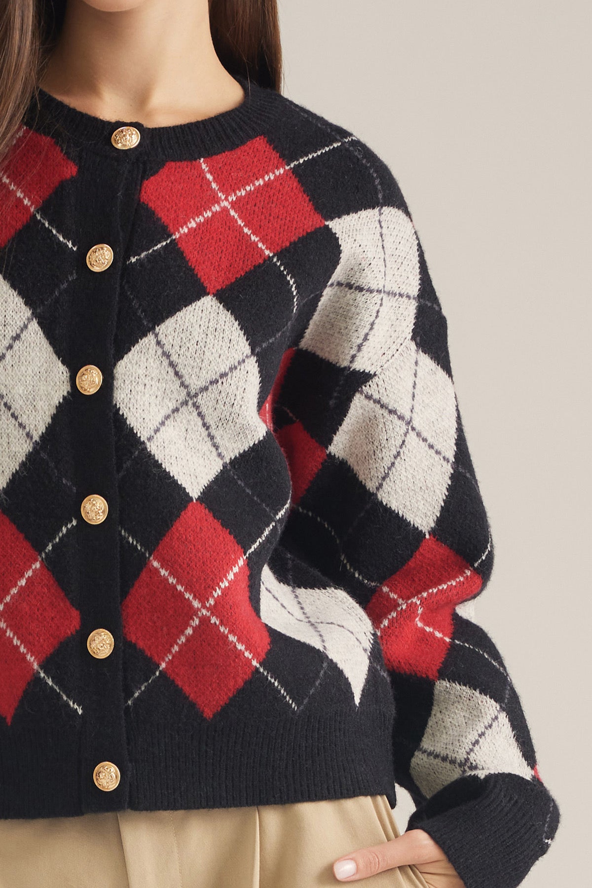 Black And Red Argyle Cardigan