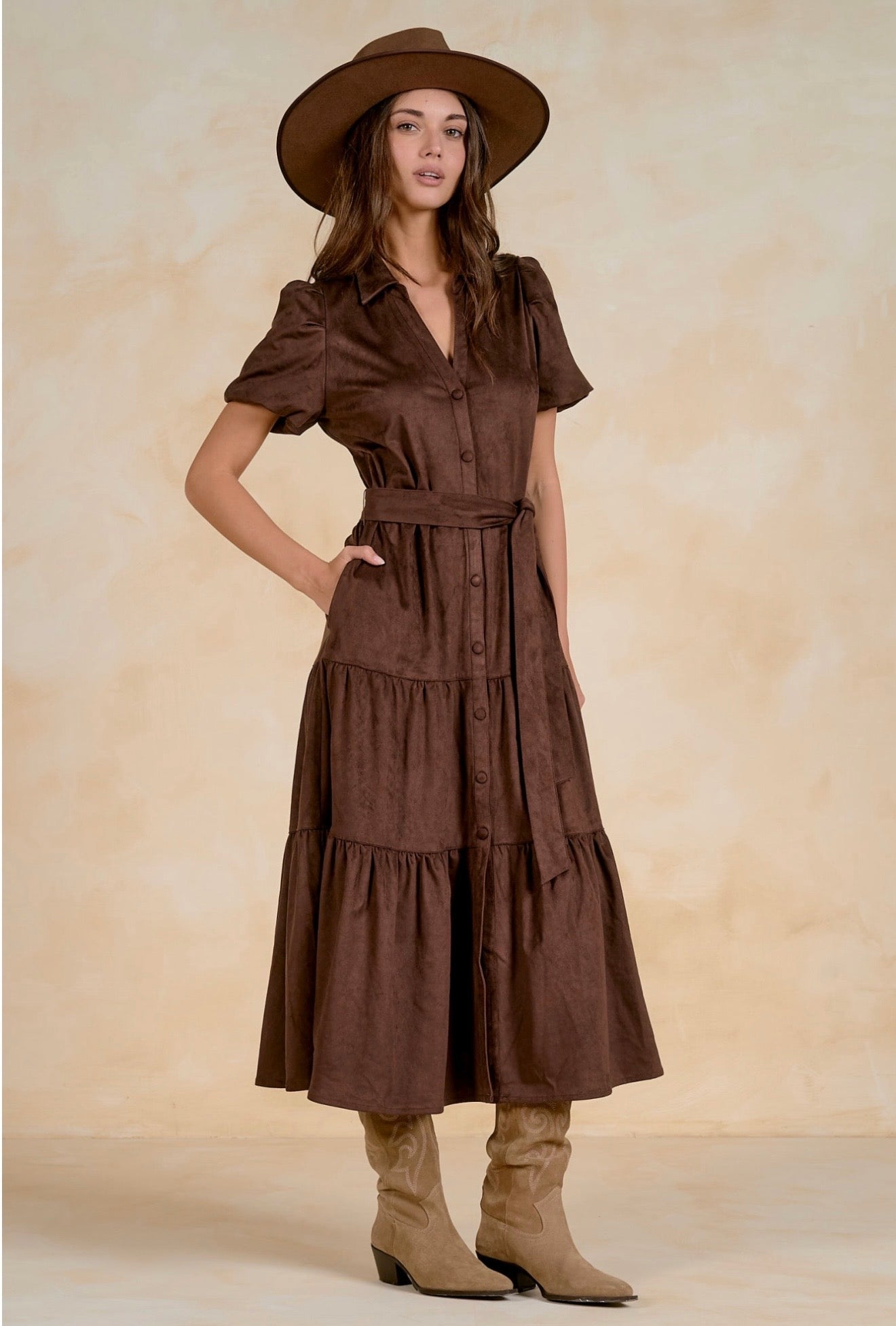 Chocolate Tiered Midi Dress