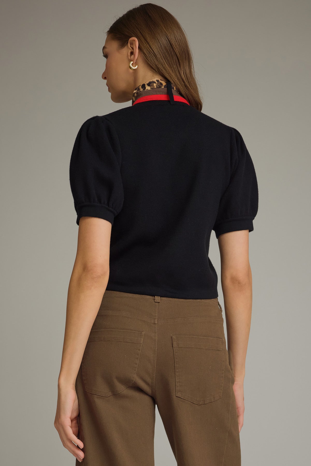 Knit Top With Scarf - Black