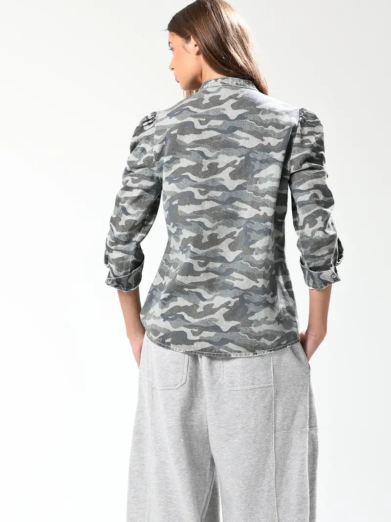 Shirring Sleeve Detail Top - Camo