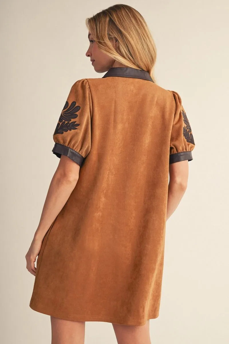 Faux Suede Applique Dress