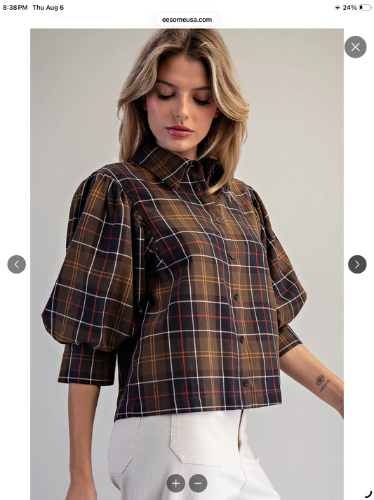 Plaid Button Down in Ochre Olive
