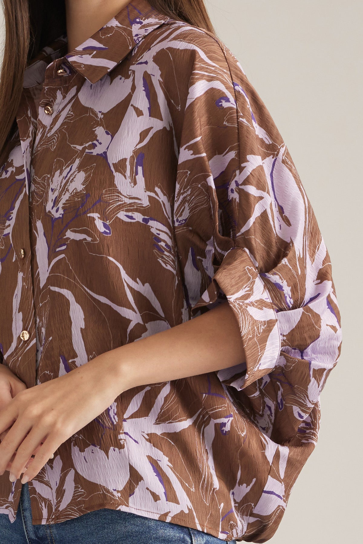 Brown Printed Dolman Top