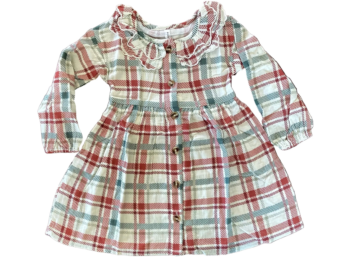 Ruffled Collar Dress-Tartan Plaid