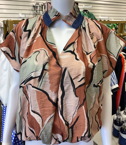 Terracotta Abstract Print Top