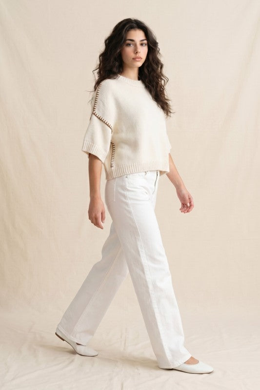 Contrast Stitch Boxy Sweater