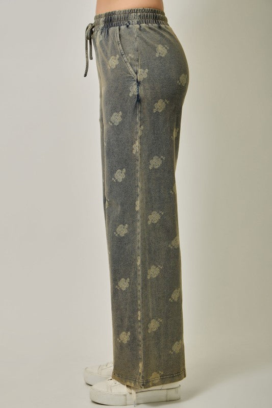 Washed Black Printed Denim Pant