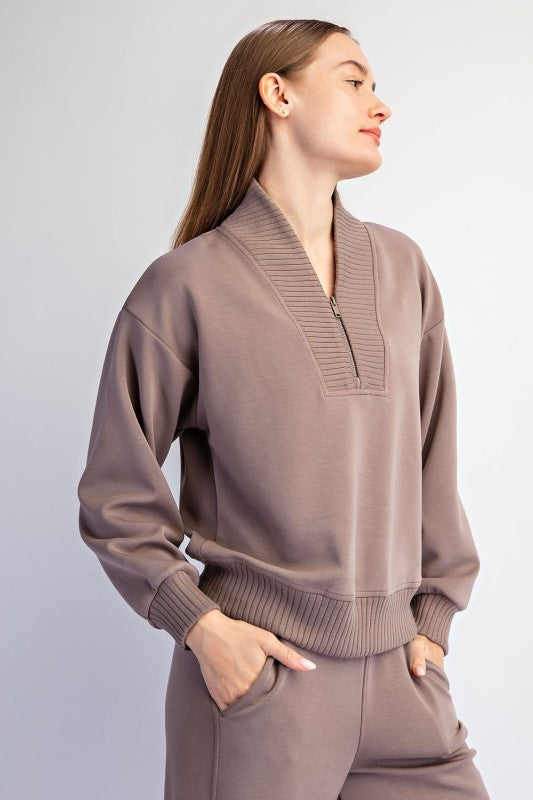 Mocha Quarter Zip Pant Set