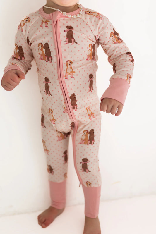 Pink Pup Friends Zipper Romper
