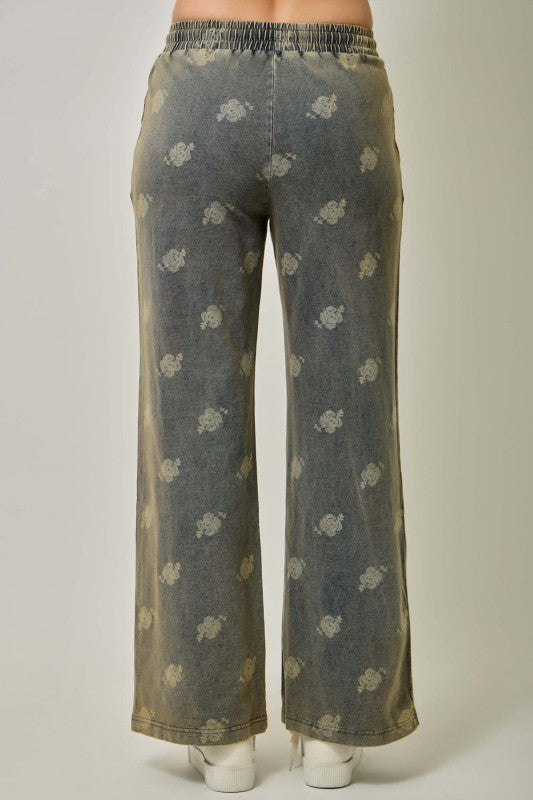 Washed Black Printed Denim Pant