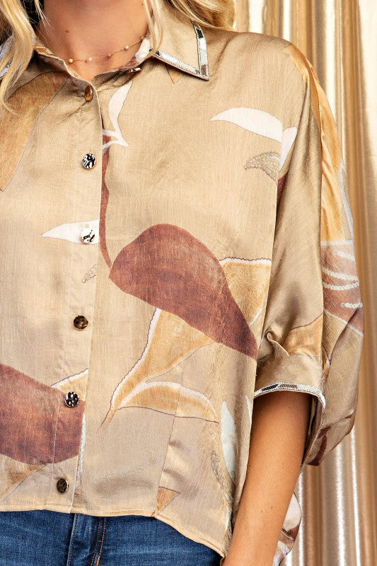Mocha Mix Print Button Up