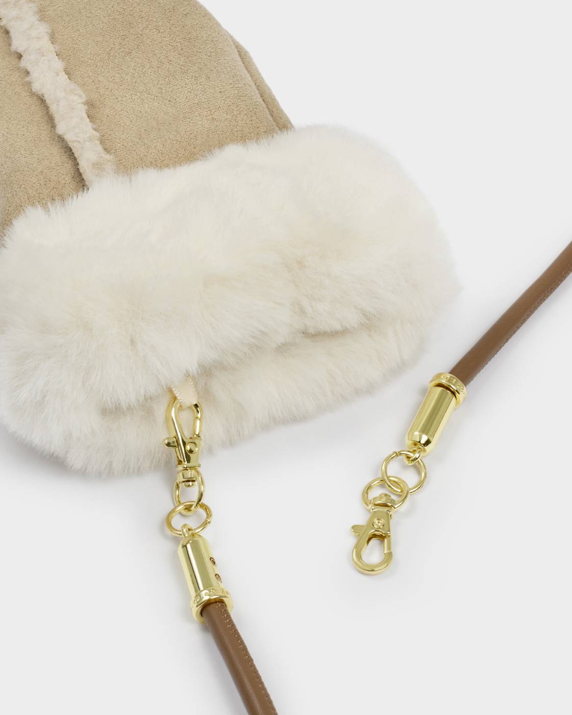 Faux Suede Mittens with Cord - Taupe