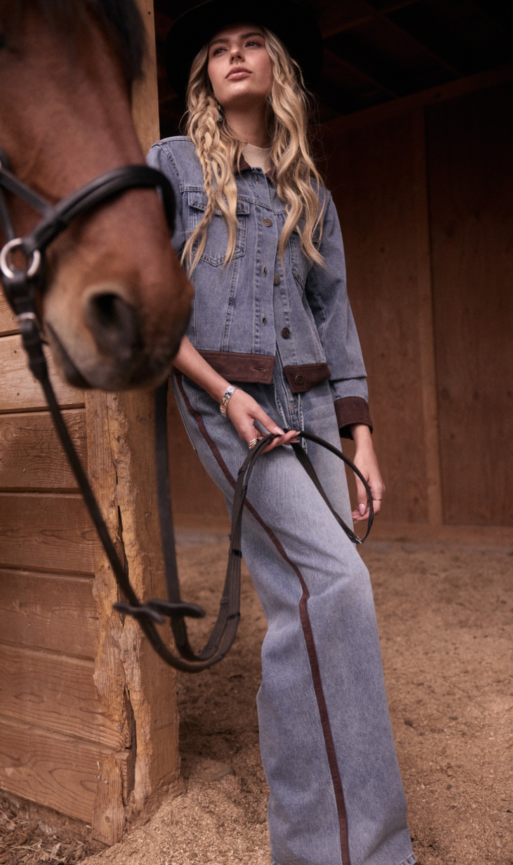 Washed Denim Faux Suede Side Line Detail