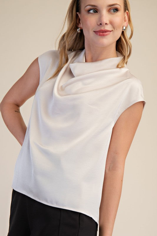 Cowl Neck Sleeveless Top - Cream
