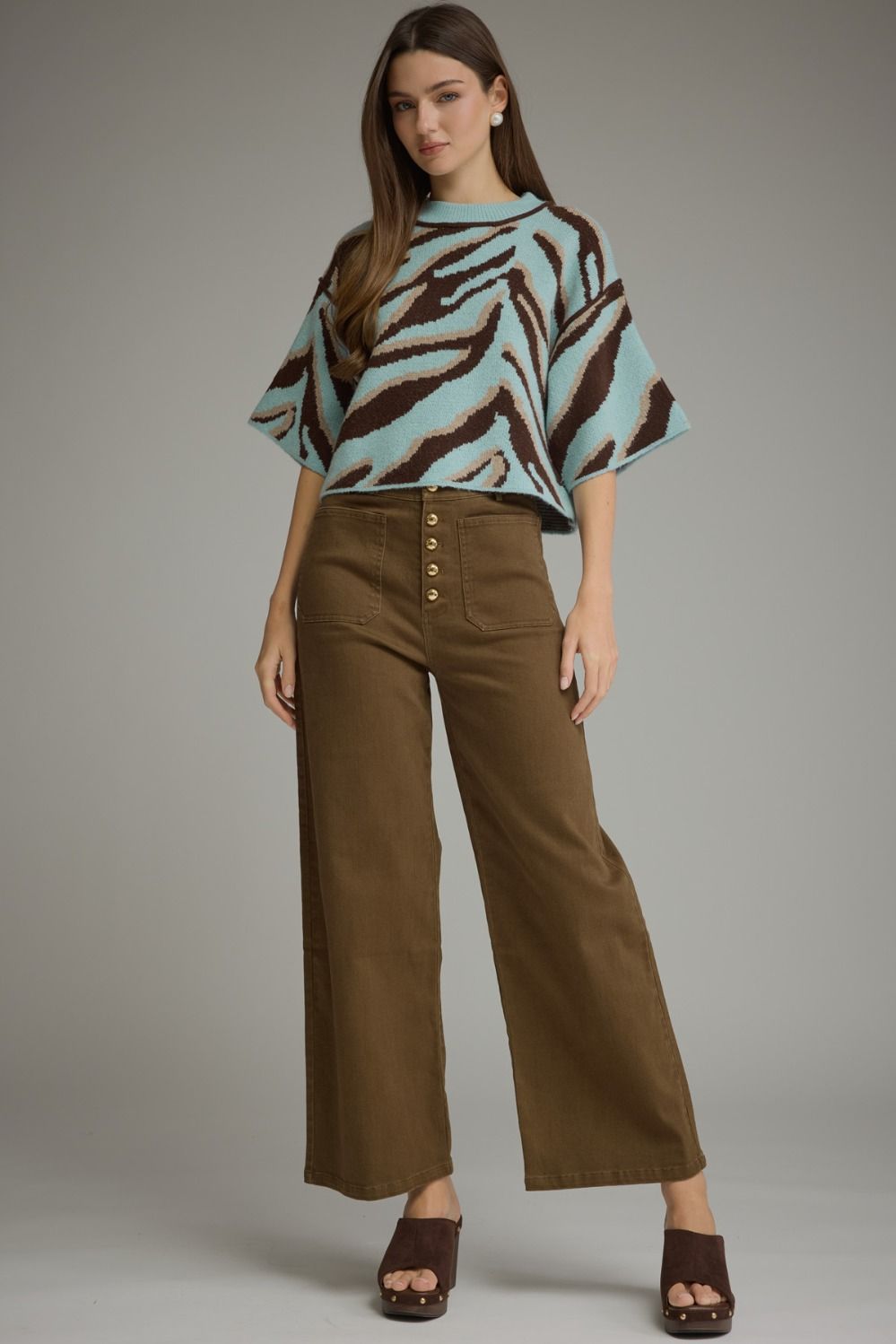 Zebra Knit Top - Light Blue