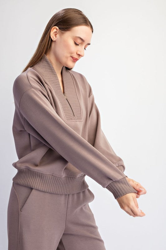 Mocha Quarter Zip Pant Set