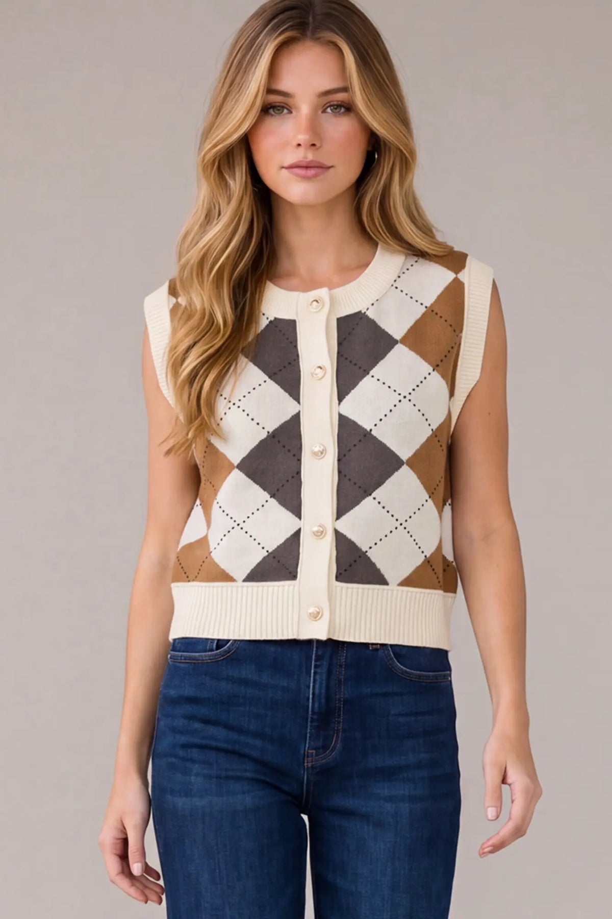 Argyle Sweater Vest - Cream