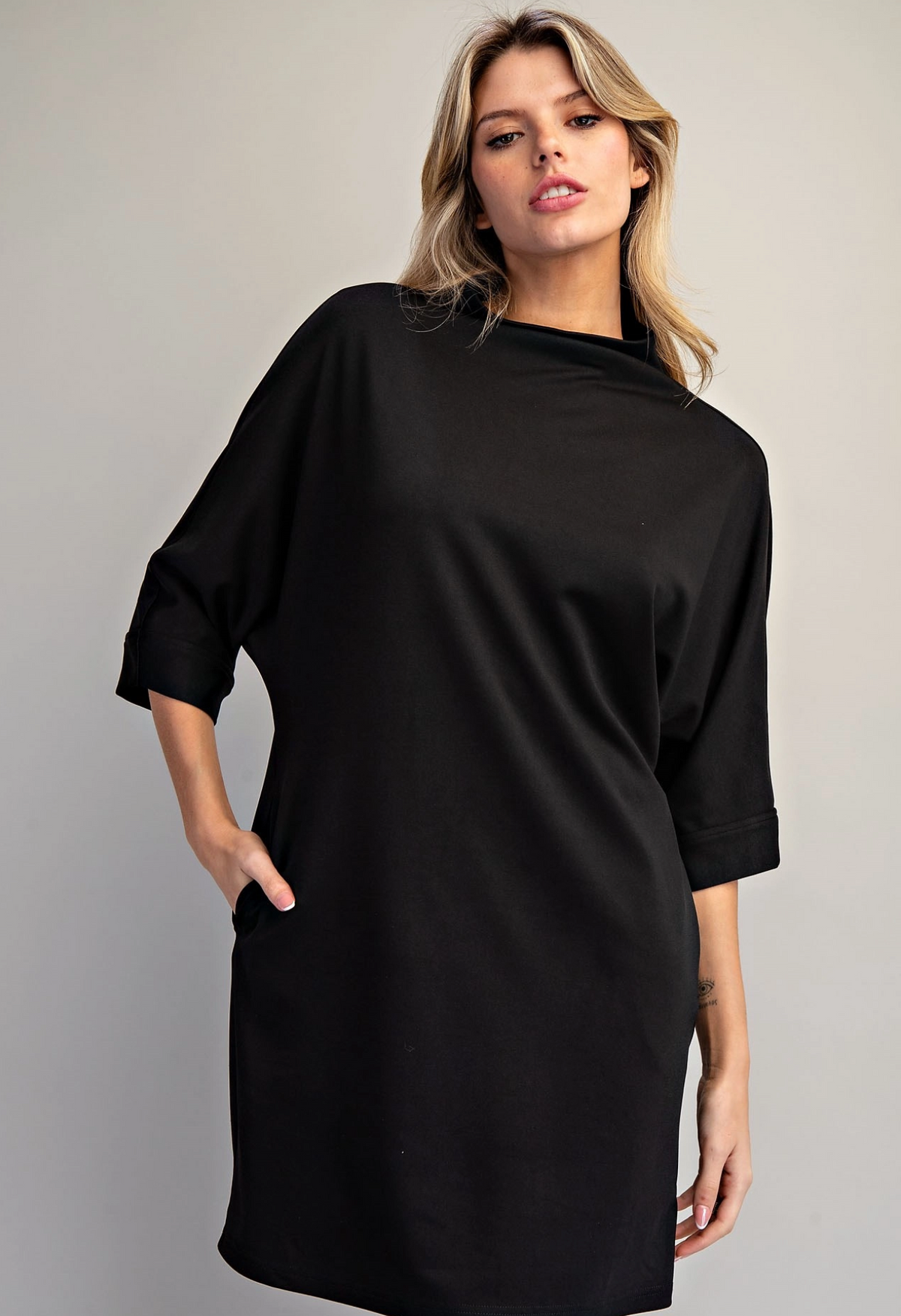 Solid Mock Neck Mini Dress