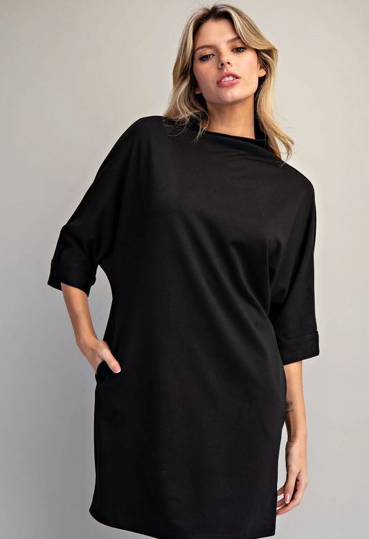 Solid Mock Neck Mini Dress