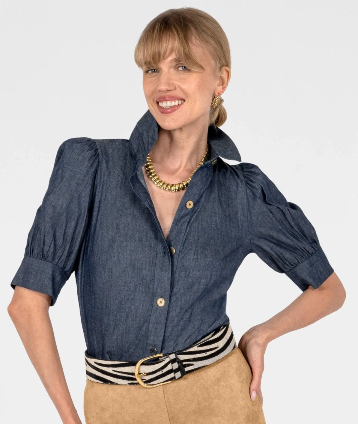 Puff Sleeve Top Chambray