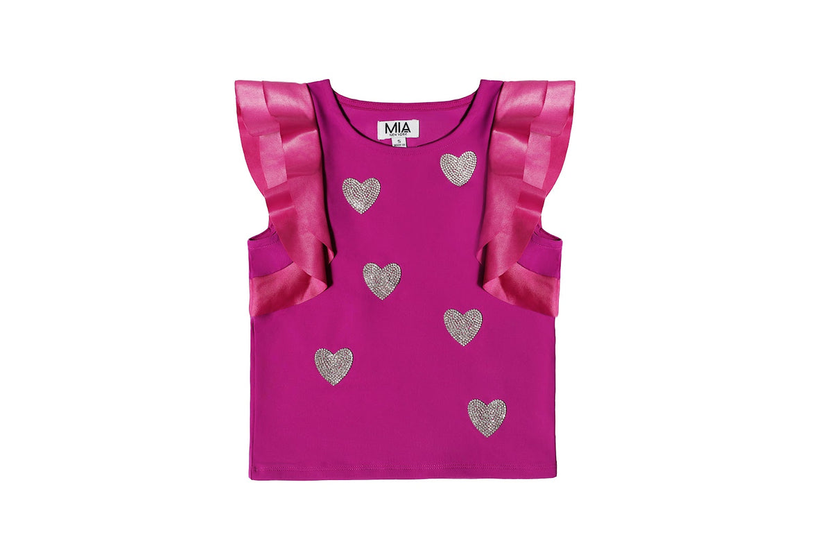 Berry Crystal Heart Ruffle Top