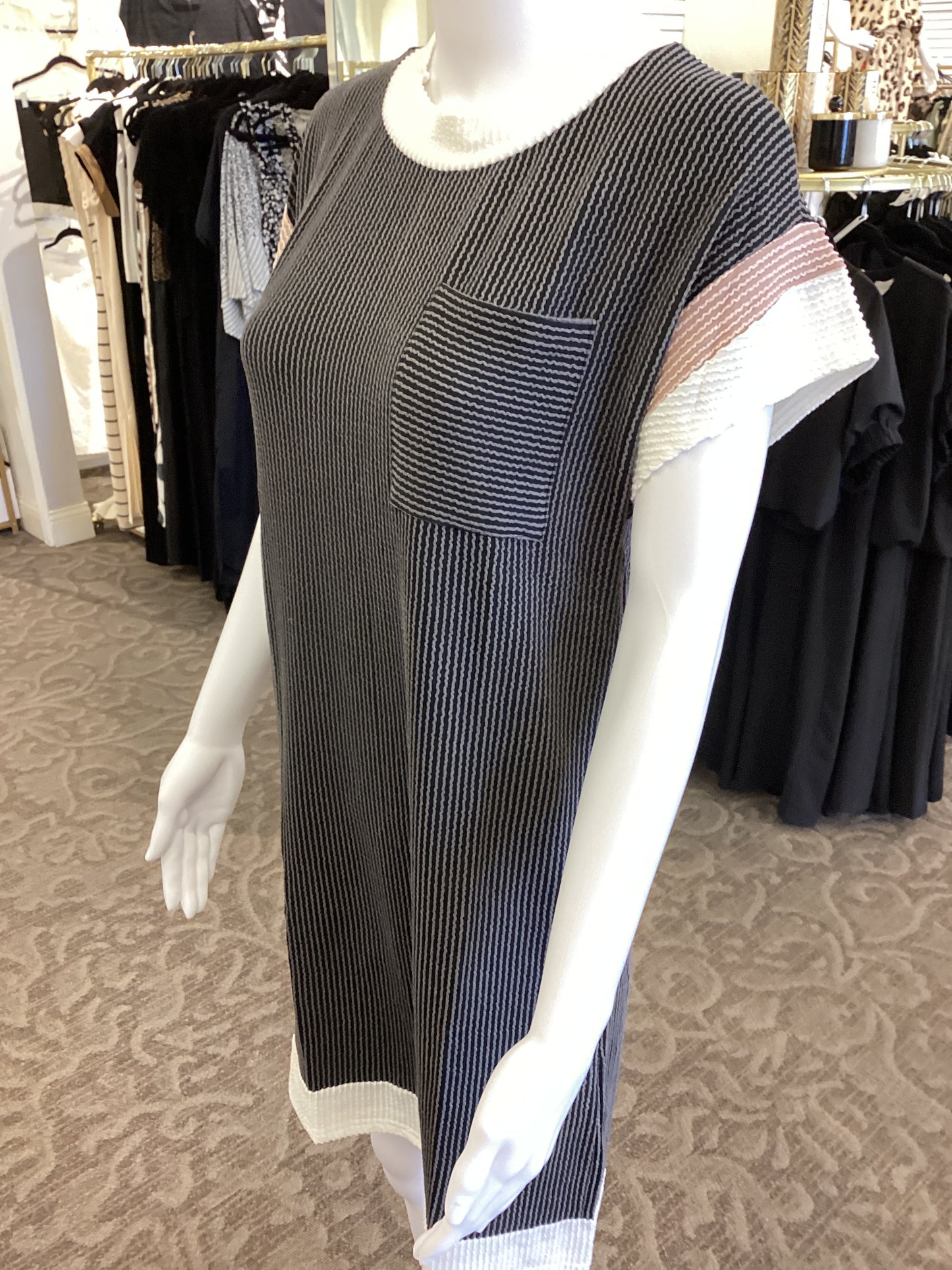 Black Ribbed Dress with Pocket