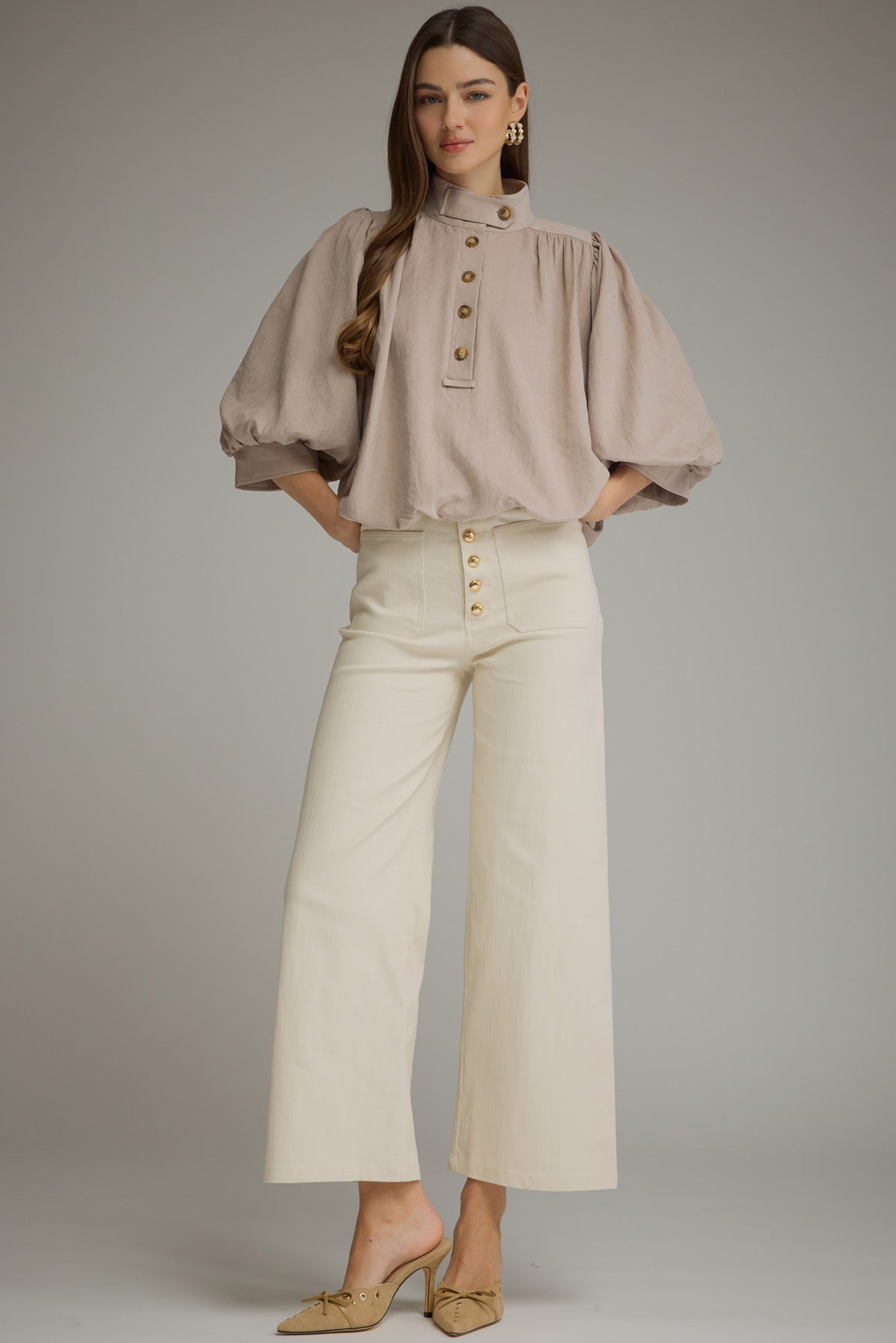 Balloon Sleeve Top - Taupe