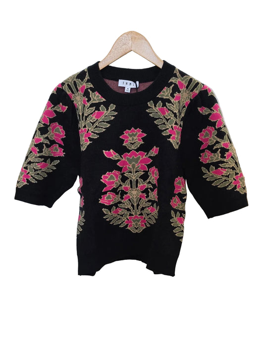 Black Floral 3/4 Sleeve Sweater