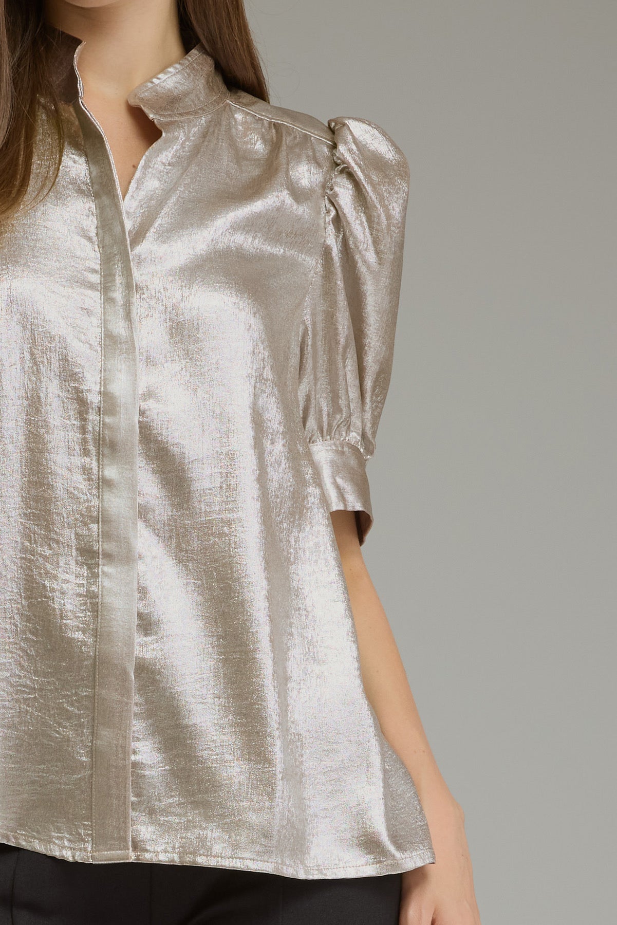 Champagne High Neck Metallic Top