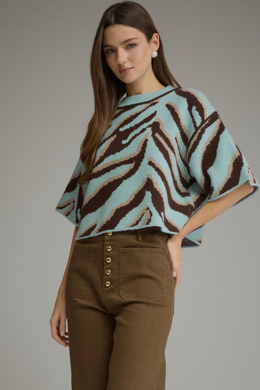 Zebra Knit Top - Light Blue