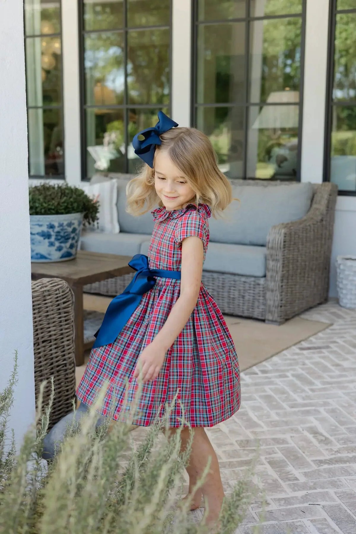 Tartan Plaid Dress W/ Navy Cord