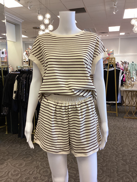 Cream and Chocolate Brown Stripe Short Set