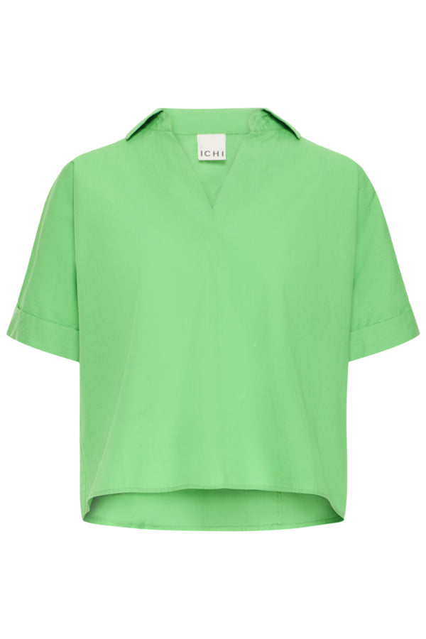 Green V Neck Cuff Sleeve Top
