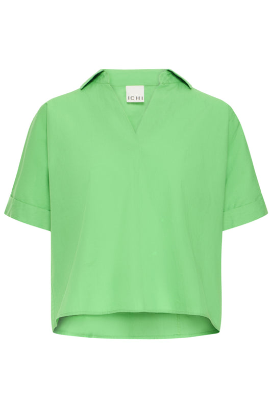 Green V Neck Cuff Sleeve Top