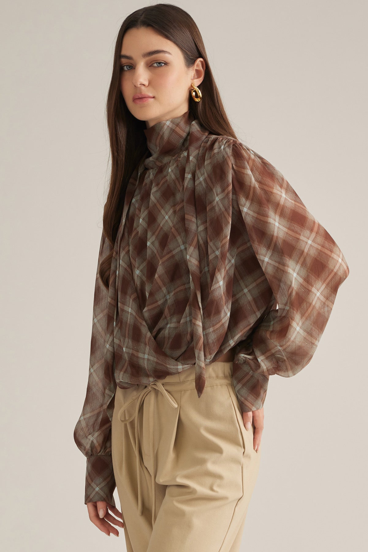 Plaid High Neck Top