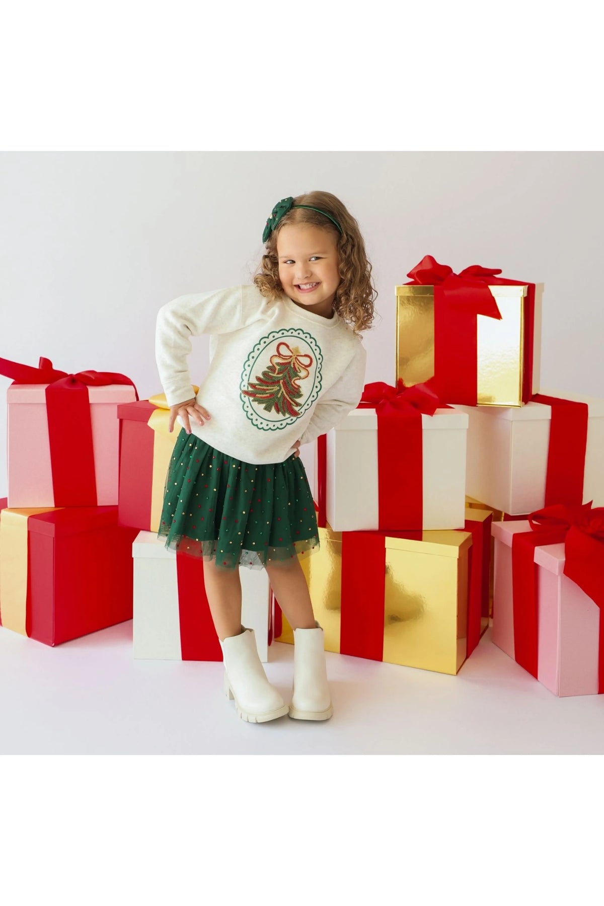 Sequin Christmas Tree Patch Sweatshirt