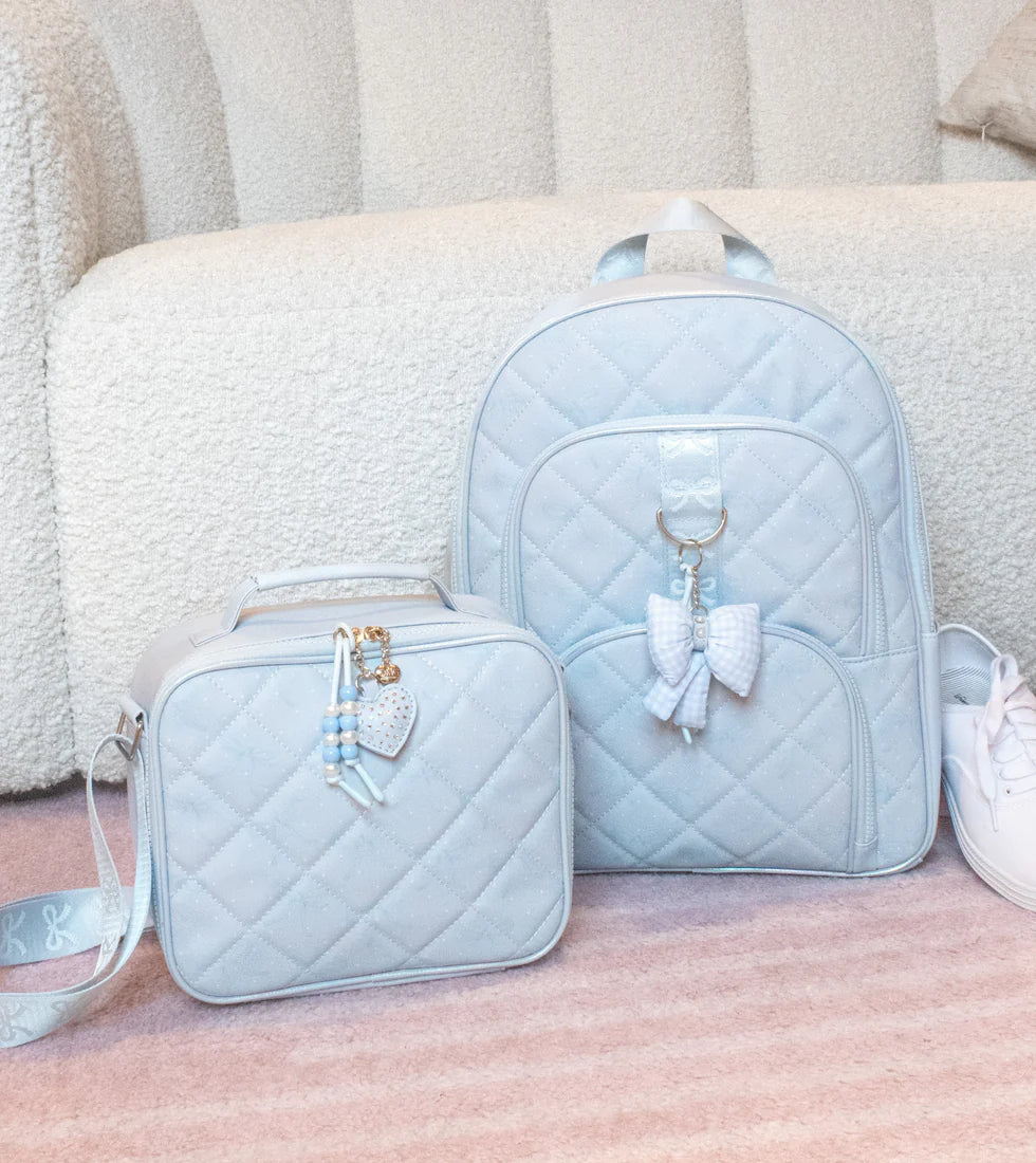 Bow Print Quilted Large Backpack with Charm